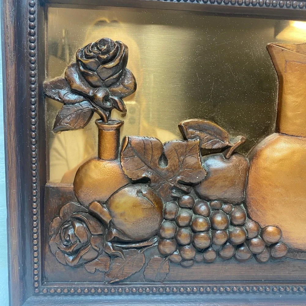 Vintage Copper Finish 3D Wall Art Pitcher Fruit‎ Embossed Metal Plaque
